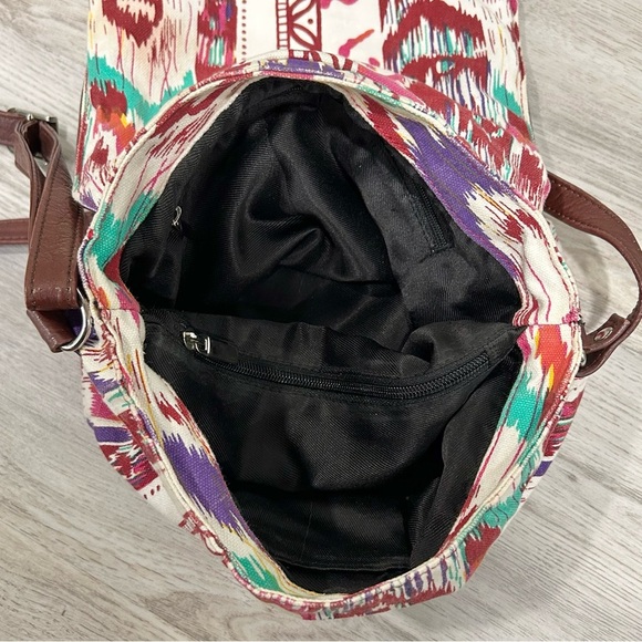 Trades Of Hope Leather Canvas Small Crossbody Purse Adjustable Strap Brown Boho - Picture 4 of 9